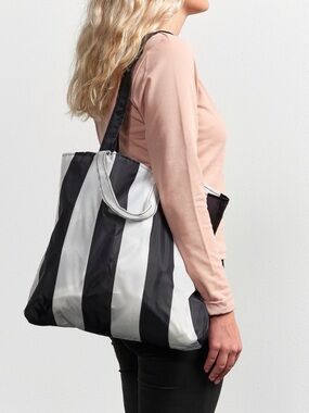 IKEA SKYNKE Bag Black & White Vertical Stripe Tote • NWT